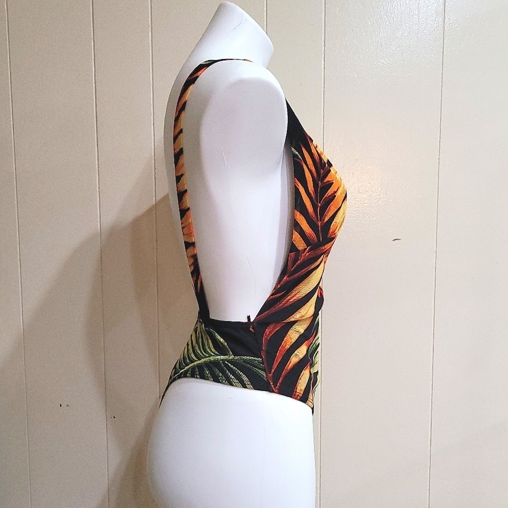 Sexy Windsor Deep Plunge Monokini Tropical Print Small Bodysuit Vacation Summer - Picture 4 of 8
